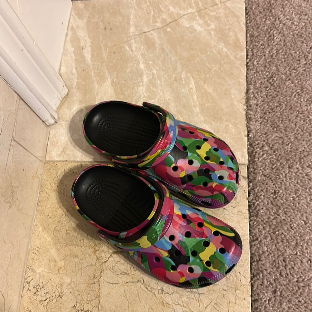 NEVER WORN multi colored Crocs